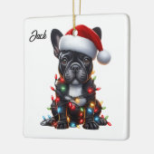 Custom Christmas French Bulldog with Santa Hat セラミックオーナメント (左)