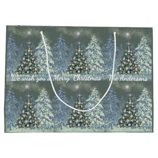 Custom Christmas Gift Bag Winter Forest Scene ラージペーパーバッグ (裏面)