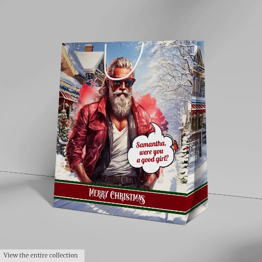 Custom Christmas Gift Bags Funny Santa Organizer ミディアムペーパーバッグ