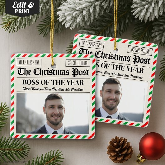 Custom Christmas Gift for Boss Christmas Newspaper セラミックオーナメント