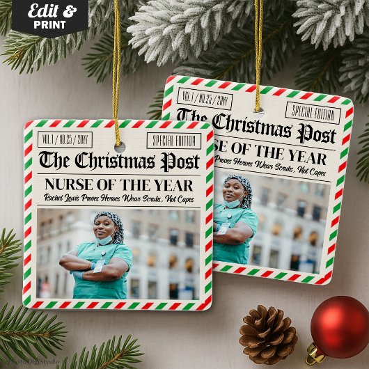 Custom Christmas Gift for Nurse, Nurse Newspaper セラミックオーナメント