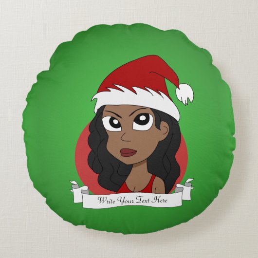 Custom Christmas girl cartoon ラウンドクッション (正面)