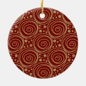 Custom Christmas Golden Swirls on Red Pattern -  セラミックオーナメント (裏面)