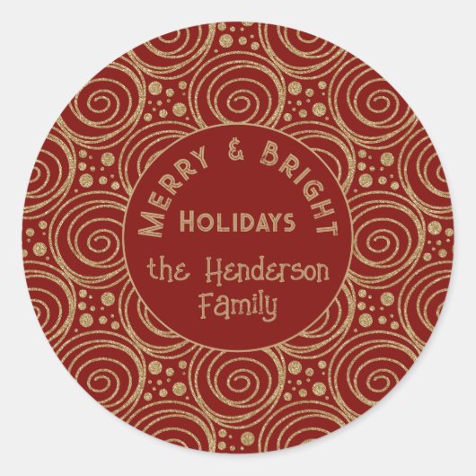 Custom Christmas Golden Swirls on Red Pattern -  ラウンドシール (正面)
