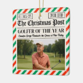 Custom Christmas Golfer Gift, Fun Golf Newspaper  セラミックオーナメント (左)