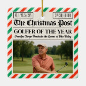 Custom Christmas Golfer Gift, Fun Golf Newspaper  セラミックオーナメント (裏面)