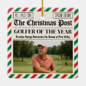 Custom Christmas Golfer Gift, Fun Golf Newspaper  セラミックオーナメント (裏面)