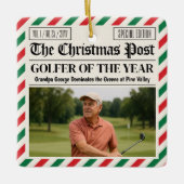 Custom Christmas Golfer Gift, Fun Golf Newspaper  セラミックオーナメント (正面)