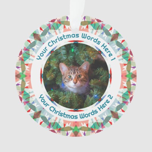 Custom Christmas Green Pink Family Photo Gift オーナメント (正面)