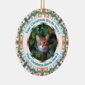 Custom Christmas Green Pink Family Photo Gift セラミックオーナメント (右)