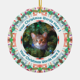 Custom Christmas Green Pink Family Photo Gift セラミックオーナメント