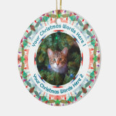 Custom Christmas Green Pink Family Photo Gift セラミックオーナメント (左)