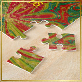 Custom Christmas Green Red Gold abstract marbled ジグソーパズル