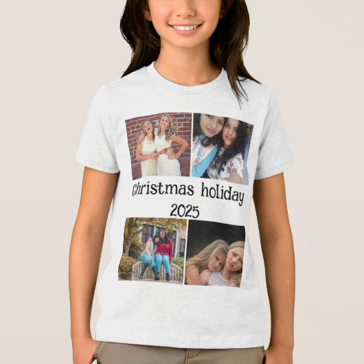 CUSTOM  CHRISTMAS HOLIDAY 4 PHOTO COLLAGE トライブレンドＴシャツ (正面)