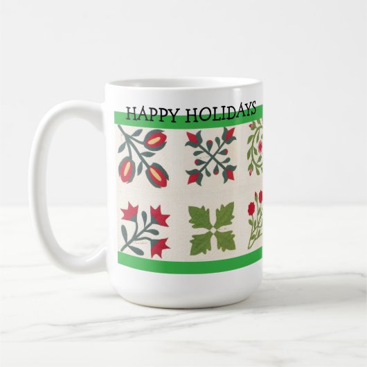 Custom Christmas Holiday Vintage Quilt Pattern コーヒーマグカップ (左)