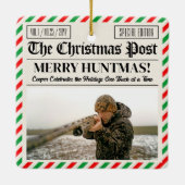 Custom Christmas Hunter Gift Newspaper Outdoorsman セラミックオーナメント (裏面)