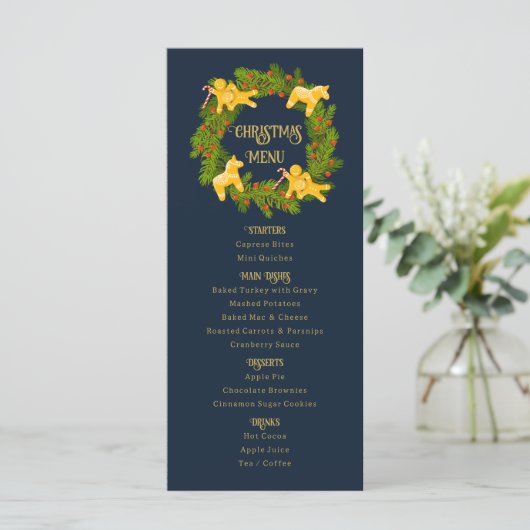 Custom Christmas Menu Card with Gingerbread Wreath メニュー (スタンド正面)