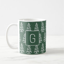Custom Christmas Monogram Mug with White Trees コーヒーマグカップ