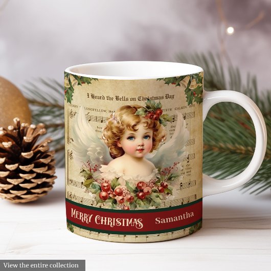 Custom Christmas Mug Vintage Angel Monogram Gift コーヒーマグカップ