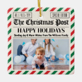 Custom Christmas Newspaper Decor, Family Photo セラミックオーナメント (正面)