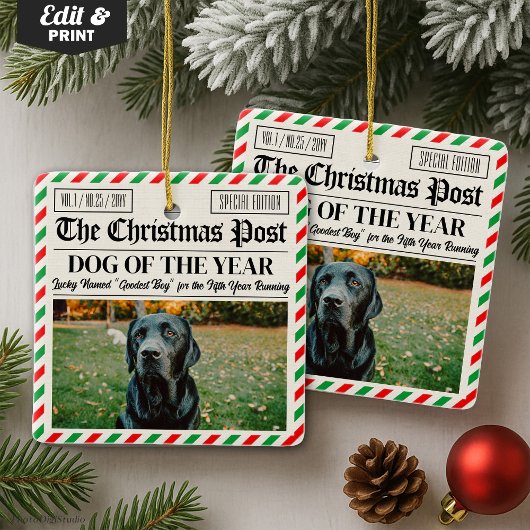 Custom Christmas Newspaper Decor, Gift for Dog  セラミックオーナメント