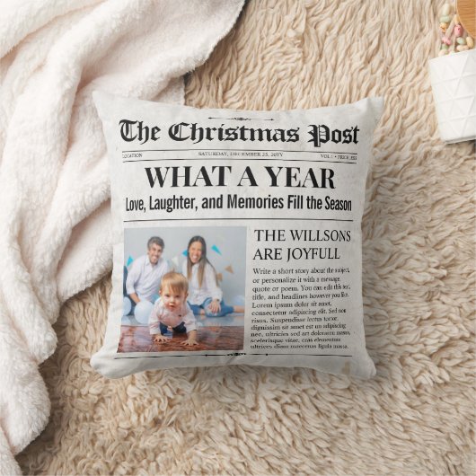 Custom Christmas Newspaper, Family Newspaper クッション (ブランケット)