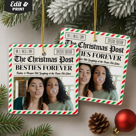 Custom Christmas Newspaper Friend Gift for Besties セラミックオーナメント