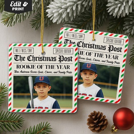 Custom Christmas Newspaper Rookie of the Year セラミックオーナメント