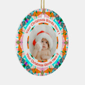 Custom Christmas Orange Teal Family Photo Gift セラミックオーナメント (右)