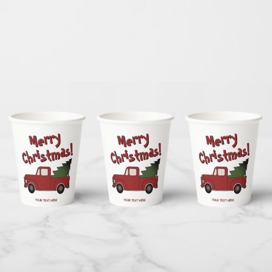 Custom Christmas party cup with red truck and tree 紙コップ (複数)
