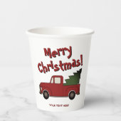 Custom Christmas party cup with red truck and tree 紙コップ (正面)