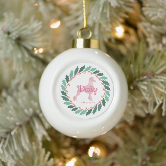Custom Christmas  Pastel Pink Poodle Ornament セラミックボールオーナメント (ツリー)