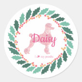 Custom Christmas  Pastel Pink Poodle Sticker ラウンドシール (正面)