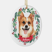 Custom Christmas Pet Dog Photo Welsh Corgi セラミックオーナメント (右)