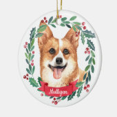 Custom Christmas Pet Dog Photo Welsh Corgi セラミックオーナメント (左)
