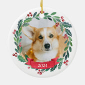 Custom Christmas Pet Dog Photo Welsh Corgi セラミックオーナメント (裏面)