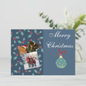 Custom Christmas Photo Card with Family & Cat  サンキューカード (スタンド正面)