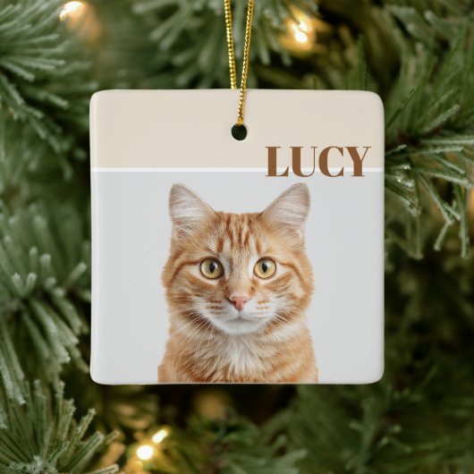 Custom Christmas Photo Ornament Cat & Name セラミックオーナメント (ツリー)