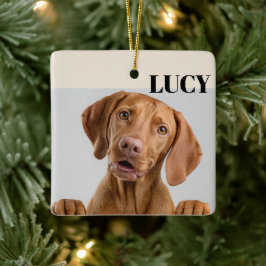 Custom Christmas Photo Ornament Dog & Name セラミックオーナメント