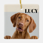 Custom Christmas Photo Ornament Dog & Name セラミックオーナメント (正面)