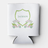 Custom Christmas Pink Golf Carts Green Crest Party 缶クーラー (正面)