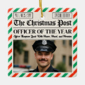 Custom Christmas Police Gift for Officer Newspaper セラミックオーナメント (正面)