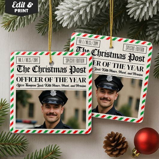 Custom Christmas Police Gift for Officer Newspaper セラミックオーナメント