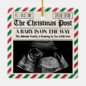 Custom Christmas Pregnancy Announcement Newspaper セラミックオーナメント (裏面)