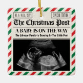 Custom Christmas Pregnancy Announcement Newspaper セラミックオーナメント (正面)