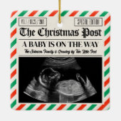 Custom Christmas Pregnancy Announcement Newspaper セラミックオーナメント (裏面)