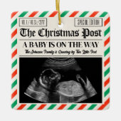 Custom Christmas Pregnancy Announcement Newspaper セラミックオーナメント (正面)