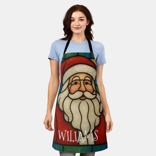 Custom Christmas Santa Art Deco Stained Glass エプロン (着用した状態)