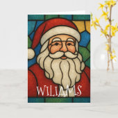 Custom Christmas Santa Art Deco Stained Glass カード (黄色い花)