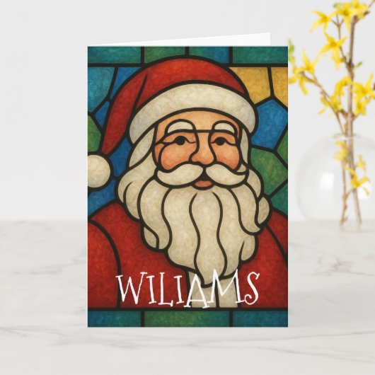 Custom Christmas Santa Art Deco Stained Glass カード (黄色い花)